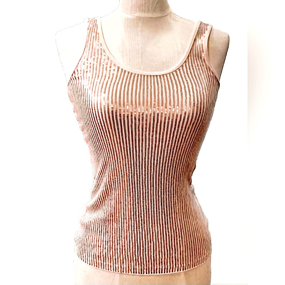 Ribbed Sequin Embellished Tank Top in Rich Cream XS